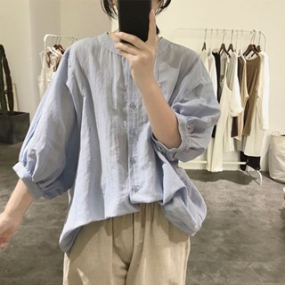 女生襯衫 夏季防曬襯衫 襯衫女襯衣 長袖 春季上衣棉麻白色襯衫女夏洋氣2020新款圓領寬鬆休閒蝙蝠袖防曬娃娃衫上衣