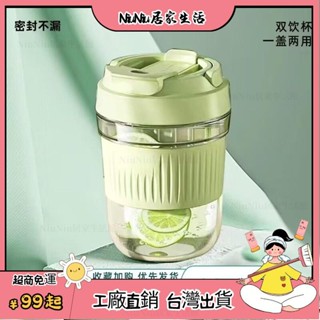 臺灣出貨⭐雙飲杯透明玻璃杯 高顔值吸管杯學生女咖啡杯上班族顔控喝水杯