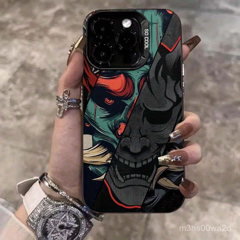 闇黑風噁魔武士麵具蘋果16 15 Plus iPhone14 13 12 11 Promax XR XS 8 7P手機殼