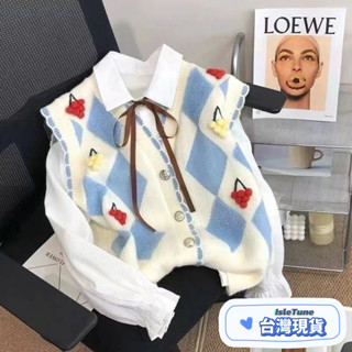 🎶小鈴音Isletune🔔推薦🔔背心外套外套 女馬甲針織馬甲針織 背心馬甲外套好評小櫻桃針織馬甲女秋冬季年新款學院