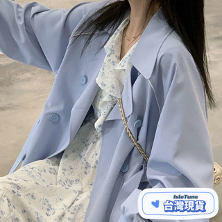 🎶小鈴音Isletune🔔推薦🔔薄外套防曬外套短版外套風衣外套拉鍊好評韓係甜美減齡白色收腰碎花連衣裙+中長款風衣春