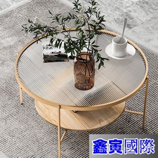 【鑫寅國際】北歐 沙發 邊桌 圓形長虹玻璃 茶幾 簡約 現代 實木 小戶型鋼化玻璃小茶幾 傢用 客廳桌 置物 BAGR