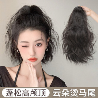 TOP🥇假馬尾女 模擬髮 高馬尾 抓夾式雲朵燙捲髮 超輕慵懶蓬鬆氣質隱形馬尾假髮 接髮片 頭頂補髮片 假髮女 短髮髮飾