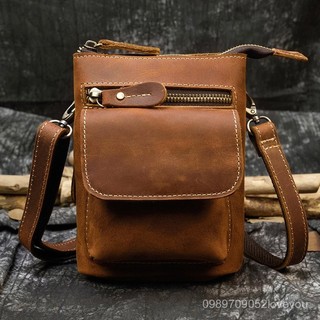 瘋馬皮男士腰包頭層牛皮皮帶包迷你真皮手機單肩斜挎包Waist Bag