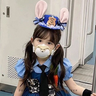 💙兒童/成人款頭飾 💙硃迪兔子警官cos帽子 可愛兔子圓頂禮帽 卡通帽兔子耳朵帽子髮夾 配飾 洛麗塔旅遊帽 兒童飾品