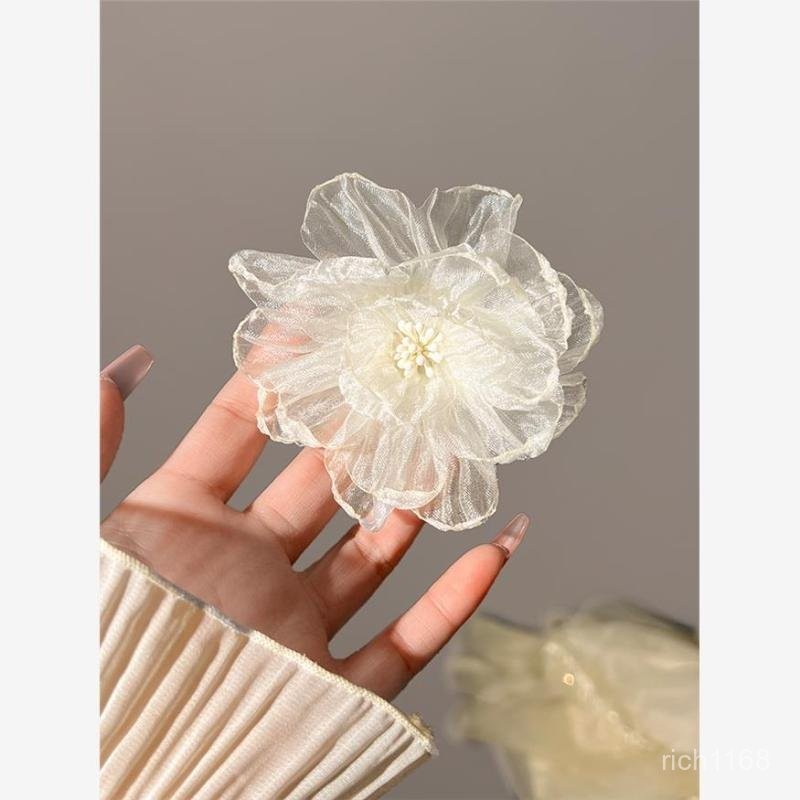 【小優】精美髮飾【1.8萬人收藏】白月光歐根紗花朵髮夾女側邊劉海夾純慾風髮卡碎髮鴨嘴夾子頭飾春 BBG7