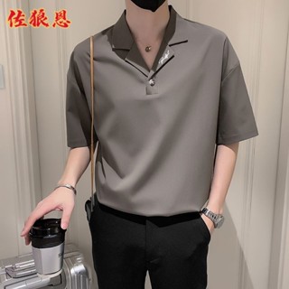 短袖POLO衫 高階感V領POLO衫男夏季潮牌痞帥冰絲短袖T恤2024新款男士休閒上衣 6YPI