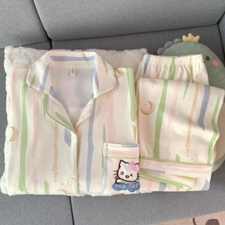 小柴兔~日系可愛Kitty貓德絨睡衣女秋冬季新款加絨加厚保暖ins學生居家服