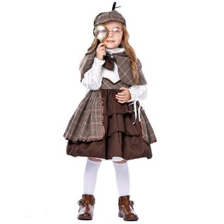 【臺灣熱銷💕免運】Lolita服英倫學院風cosplay服裝兒童偵探福爾摩斯套裝含披肩眼鏡
