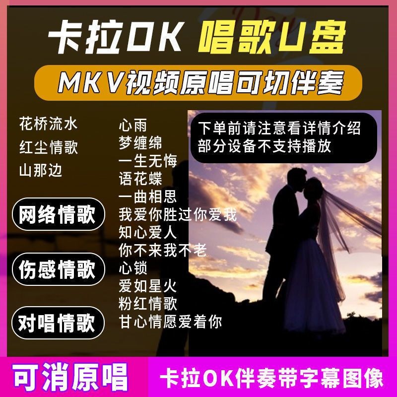臺灣熱賣-2025年卡拉OK視頻K歌隨身碟網絡傷感情歌對唱原唱伴奏切換可消人聲KTV歌曲3605