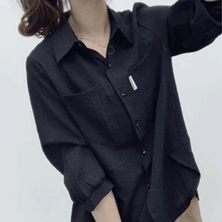 🚚免運+實拍 七分袖襯衫女 韓版襯衫 雪紡襯衫 襯衫女 上衣女 夏季雙口袋休閒小衫時尚媽媽裝J純色百搭薄款襯衫女