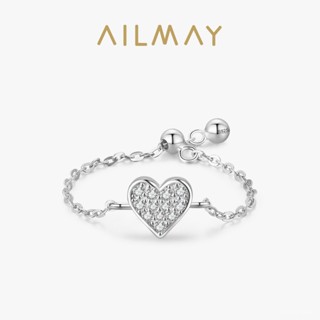 AILMAY✨正品授權✨香港直發小眾設計純銀s925歐美心形微鑲戒指女時尚百搭開口可調節鏈戒飾品