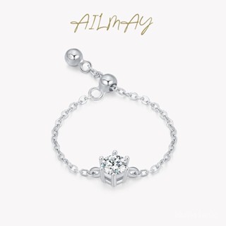 AILMAY✨正品授權✨香港直發S925純銀簡約六爪單鑽鋯石戒指女歐美高級感鏈式可調節跨境食指環