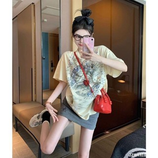 女生短袖t桖 夏天衣服 女裝 純棉短袖t恤女 夏季設計感小眾上衣 高階感字母印花上衣 休閑衣服女 百搭正肩上衣ins