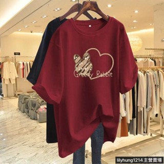 大尺碼女裝 韓版上衣 夏天短袖T恤上衣夏季2025新款女士T恤短袖大碼韓版女裝T恤顯瘦寬鬆150kg上衣 網紅上衣短Tあ