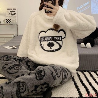【小魚】睡衣女 秋冬款高檔可外穿 法蘭絨簡約卡通 冬季保暖珊瑚絨居家服套裝