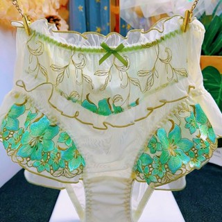 👙純欲甜美/少女風👙日系高腰透明女士蝴蝶結荷葉 網紗內褲 性感三角褲 蕾絲刺繡洛麗塔 內褲 三角褲 內衣