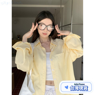 🎶小鈴音Isletune🔔推薦🔔V領上衣正韓雪紡T恤 女短袖t恤女防曬衣、襯衫女防曬外套長版襯衫女裝白色襯衫牛仔襯