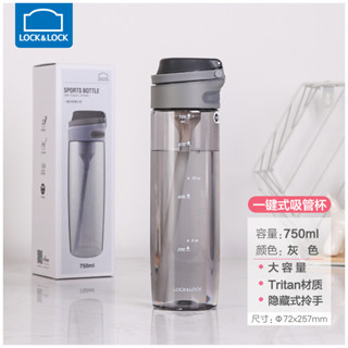 【新品推薦】樂扣一鍵式大容量便攜防漏吸管運動水壺 帶刻度學生塑膠水杯