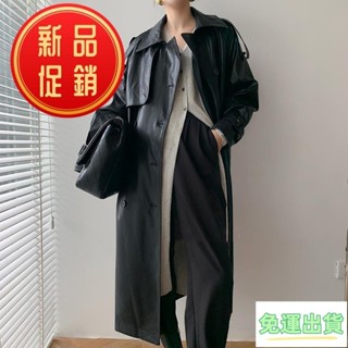 免運💖皮衣外套 2色 風衣外套 PU 皮外套 美式外套 復古外套 大衣外套 長版外套 韓版外套 機車外套