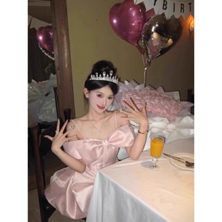 WIT#晚禮服名媛宴會禮服公主裙生日party小禮服高階輕奢小眾獨特超好看粉色吊帶a字連衣裙洋裝生日甜妹辣妹