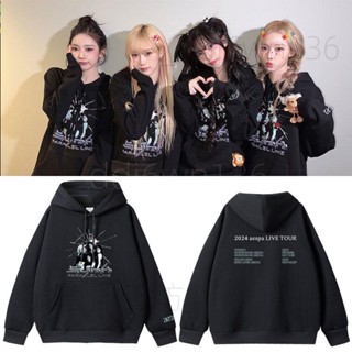 100%純棉材質 aespa2024世巡SynParallelLine澳洲場演唱會周邊同款衛衣服連帽衫#L309