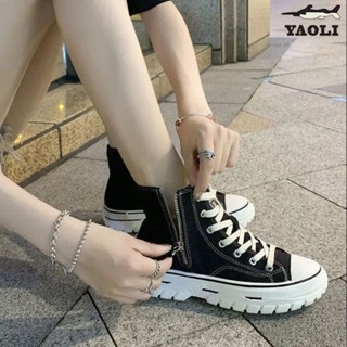 🔥帆布鞋 帆布鞋厚底 休閒 女布鞋 帆布懶人【簡約通懃風格】耀利黑色帆布鞋女厚底2025新款秋季學生韓版ulzza