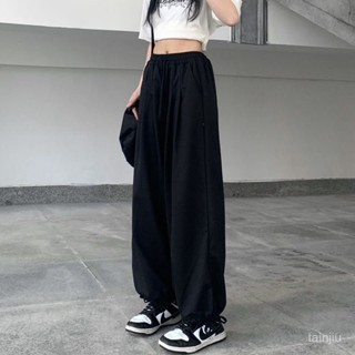 Caveman甄選大碼女裝抽繩燈籠褲女夏季新款學生韓版寬鬆高腰休閒直筒闊腿運動褲潮休閒長褲