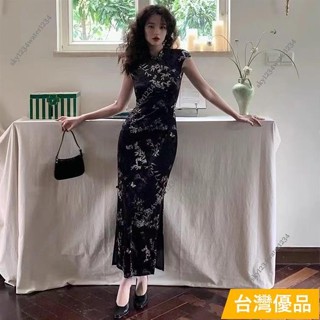 嚴選特賣丨大尺碼旗袍 新中式旗袍 長旗袍 大碼洋裝 胖MM改良式旗袍連身裙女 高階感黑色包臀裙 印花長裙 黑色禮服