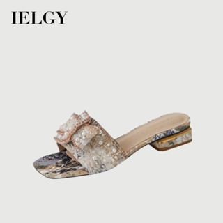 IELGY 女士粗跟水鑽拖鞋