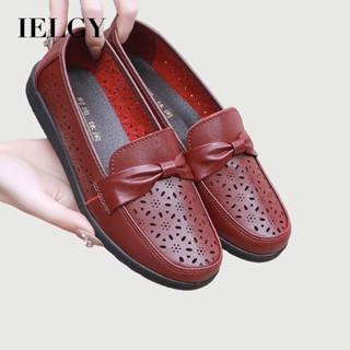 IELGY 真皮涼鞋女夏季防滑鏤空透氣軟平底