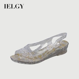 IELGY 釣魚嘴鏤空水晶果凍透明涼鞋女夏季防滑休閒帶裙