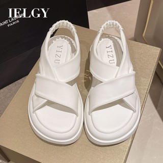 ielgy 厚底平底涼鞋女新款夏季時尚簡約款休閒運動羅馬沙灘鞋