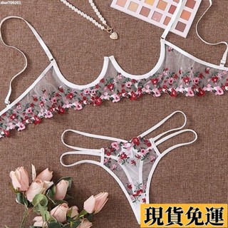 【🚚低價🚚】限時熱賣 新款高檔鏤空內衣女刺繡內衣 純欲內衣套裝 薄帶鋼圈內衣 透視三點裝性感內衣