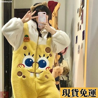 【🚚低價🚚】限時熱賣 珊瑚絨海綿寶寶連體睡衣女2025年新款冬季加厚可外穿家居服一體式