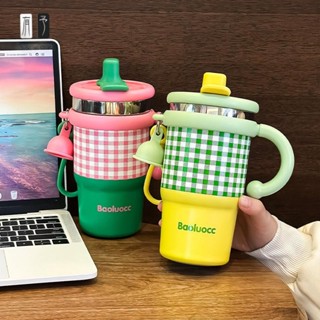 YOUYV|便攜手柄不銹鋼隨手咖啡杯女生戶外雙飲保溫杯大容量辦公室吸管壺dd314