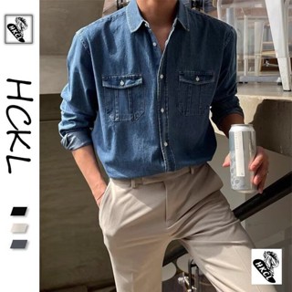 【臺灣出貨】春秋季牛仔襯衫式外套 男士輕奢潮牌帥氣 男裝韓版夾克 潮牌襯衣 薄款牛仔襯衫 休閒舒適時尚上衣