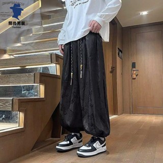 簡尚 微彈彈力胖中國風男闊腿褲 秋夏季薄款冰絲休閑燈籠褲 寬松大碼束腳哈倫褲YU