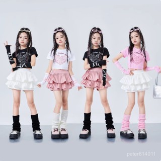 【PE】純棉女童爵士街舞jazz印花服裝甜酷嘻哈開幕錶演出服啦啦隊服T恤