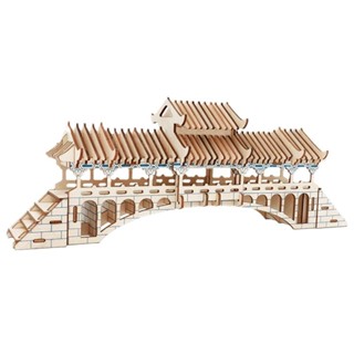 積木建築 拼圖 【95%好評率】中國廊橋建築木質模型益智立體拼圖拼裝卡通動漫玩具兒童成人手工