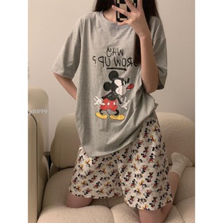 MJ🌟大尺碼女生睡衣 韓國特大碼300斤米奇卡通睡衣女夏季短袖短褲兩件套情侶家居服ins 可愛睡衣 大碼睡衣 家居服可