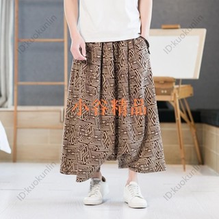 🌓紐智Y🌓新品熱銷國風大尺碼褲裙印花低檔垮褲男褲子民族風復古寬鬆闊腿大襠褲春夏ABAB