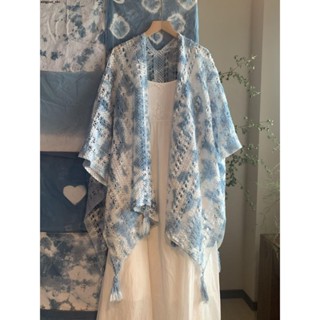 慵懶風罩衫罩衫薄款🎀 【店鋪熱銷】雲南扎染民族風披肩外套女針織鏤空川西新疆西藏旅遊披風斗篷夏薄