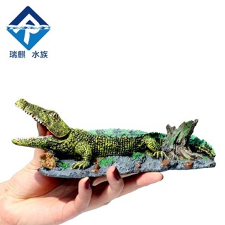 水族造景模擬氣動鱷魚擺件裝飾魚缸增氧裝飾氣泡石動物樹脂工藝品 L9EF