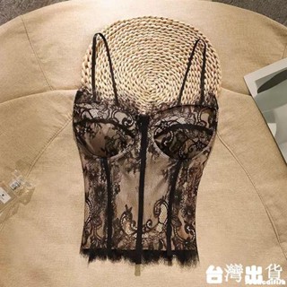 蕾絲背心【臺灣出貨】法式高階感蕾絲花邊吊帶背心女美式辣妹時尚魚骨顯腰修身顯瘦外搭