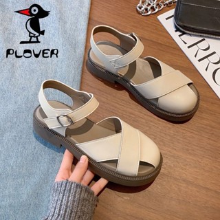 【免運】PLOVER正品真皮羅馬涼鞋軟底一字扣小皮鞋平底鏤空包頭女涼鞋