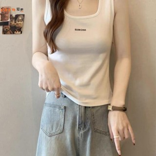 女內搭背心 內搭背心女 女背心上衣 女背心 大碼女裝字母刺繡打底吊帶背心女夏胖妹妹顯瘦內搭無袖上衣200斤