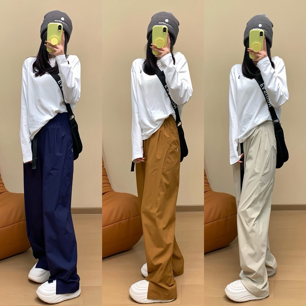 韓日優品高規露營開衩長褲 25春季新款素家戶外梭織防水開叉休閒顯瘦直筒褲女