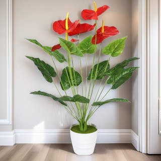 滿額免運 仿真花紅掌模擬綠植假花盆景客廳裝飾綠色植物落地塑膠盆栽擺設綠