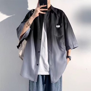🔥免運臺灣出貨M-8XL 韓版時尚漸變色襯衫男 大尺碼男裝 休閒短袖襯衫 五分袖上衣 寬鬆薄外套 痞帥 顯瘦襯衫 加大